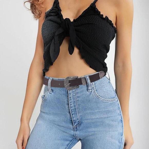 Women's Leather Belt Adjustable Western Fashion for Jeans Dresses - Picture 4 of 7